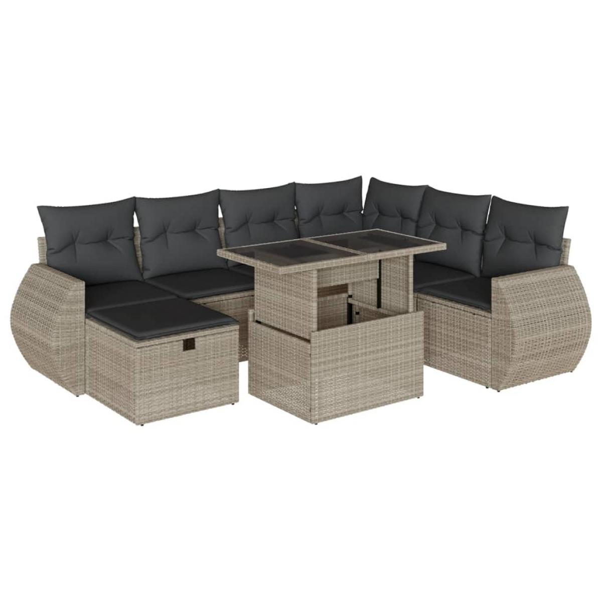 Set de sofás de jardín 8 pzas y cojines ratán sintético gris