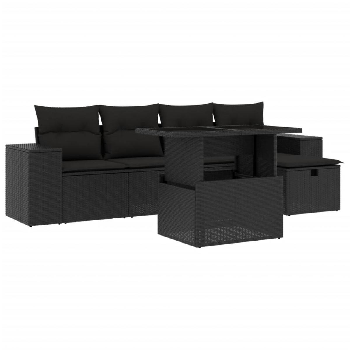 Set de sofás de jardín 6 piezas y cojines ratán sintético negro