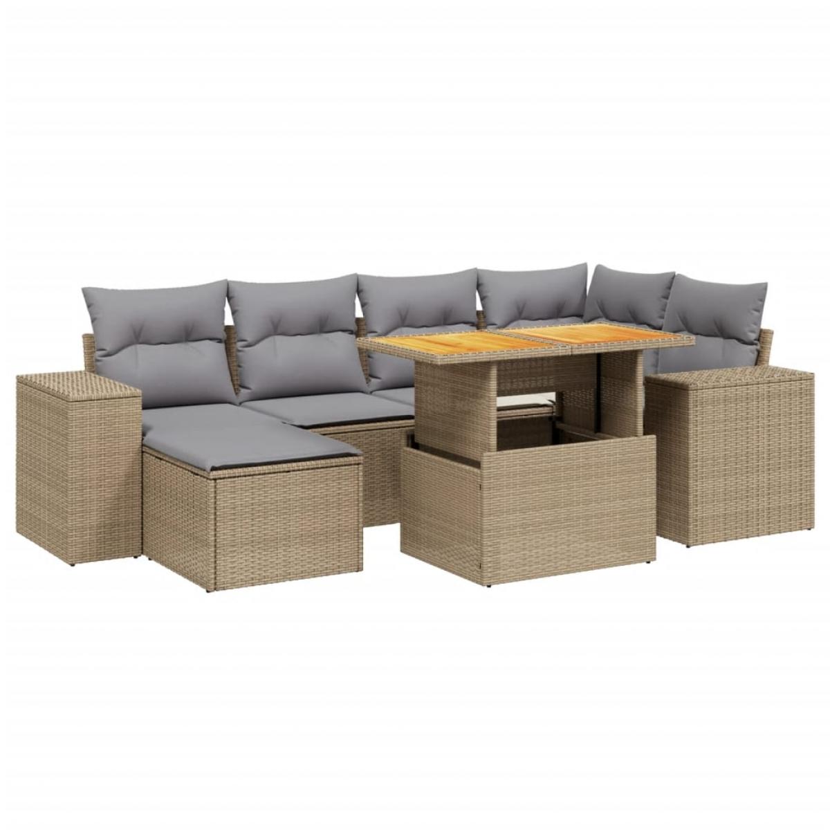 Set sofás de jardín 7 piezas y cojines ratán sintético beige