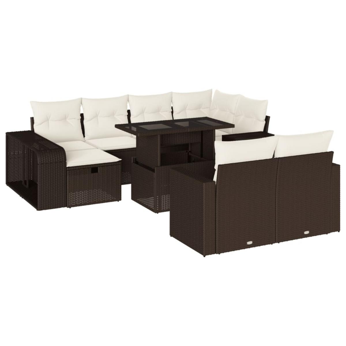Set de sofás de jardín 11 pzas cojines ratán sintético marrón