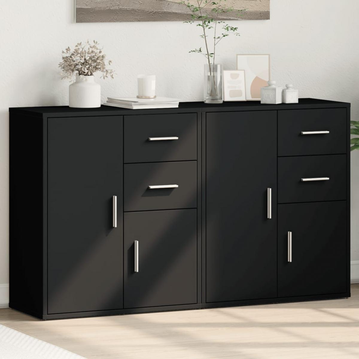 Aparador de madera de ingeniería 2 uds negro 60x31x70 cm