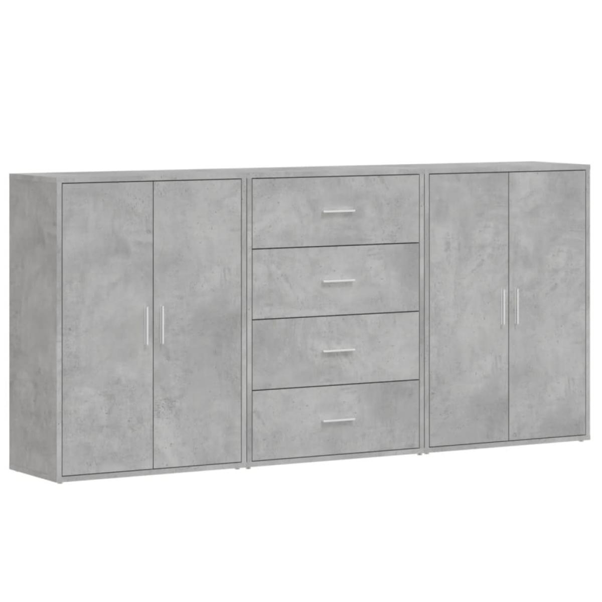 Aparadores 3 uds madera de ingeniería gris hormigón 60x31x84 cm