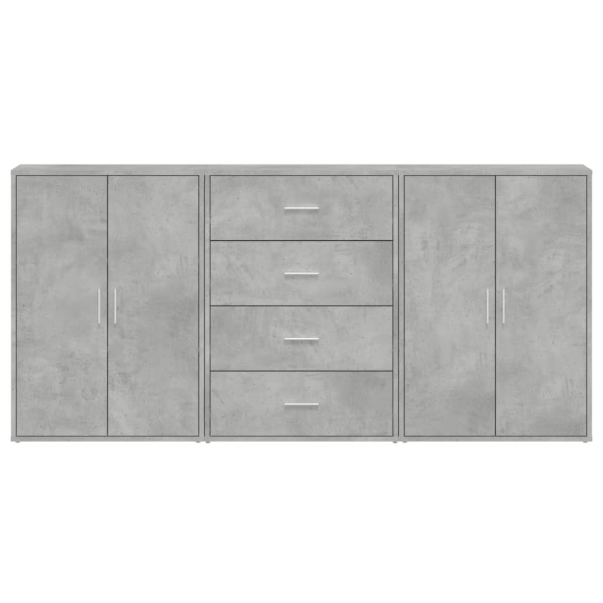 Aparadores 3 uds madera de ingeniería gris hormigón 60x31x84 cm
