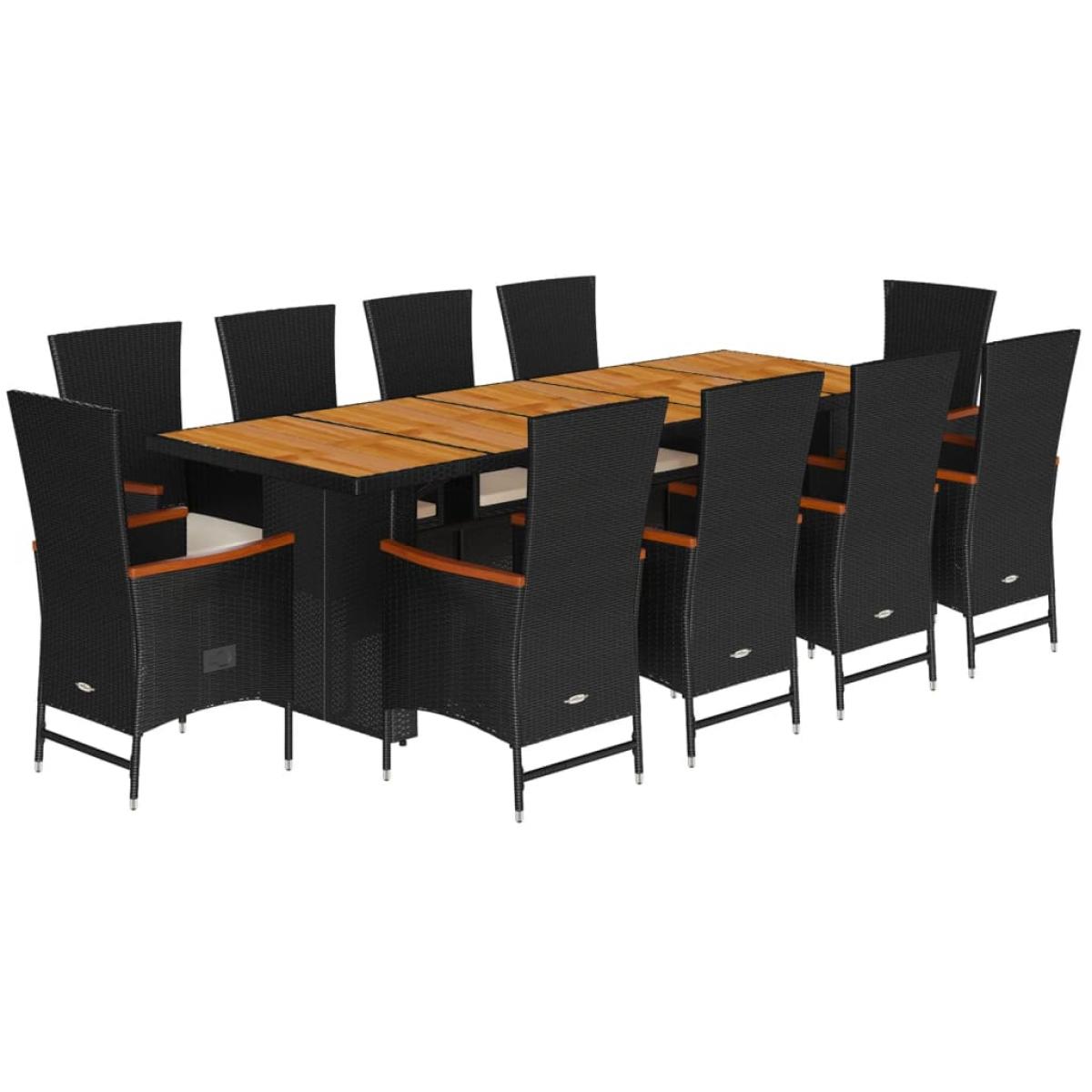 Set de comedor jardín 11 pzas con cojines ratán sintético negro