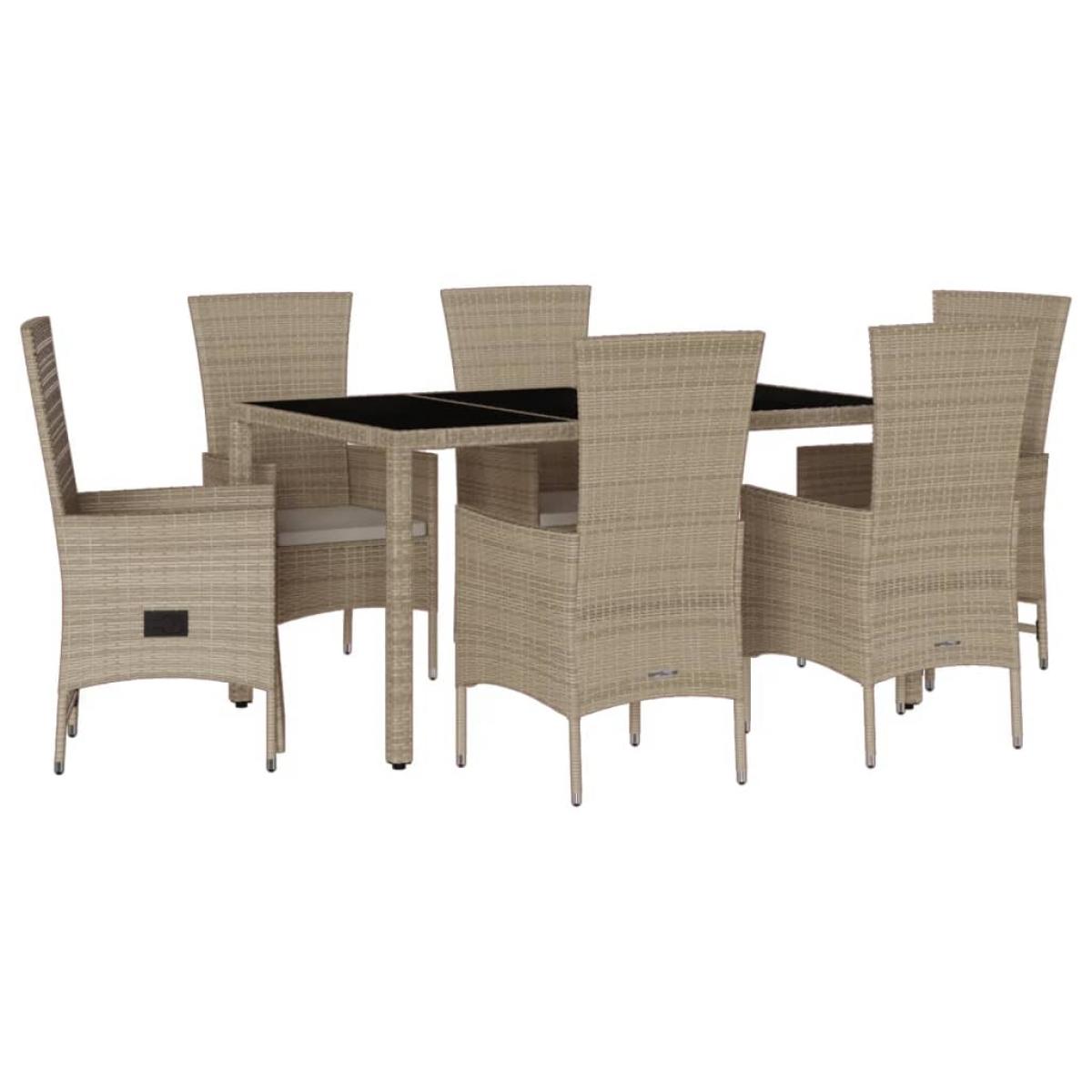 Set comedor de jardín 7 pzas con cojines ratán sintético beige