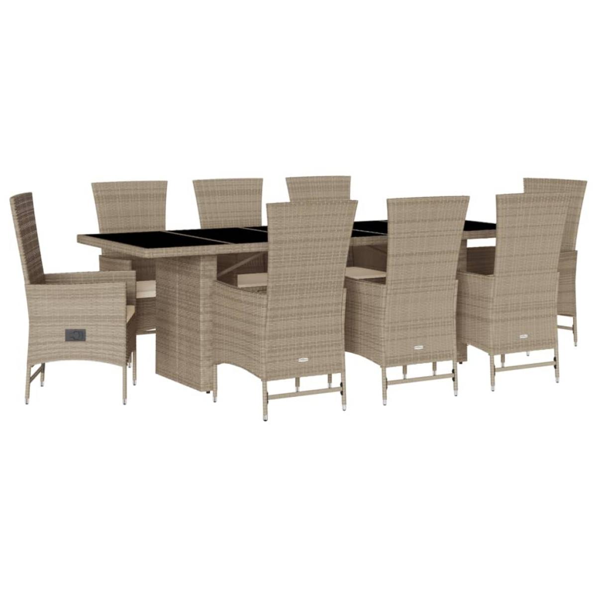 Set comedor de jardín 9 pzas con cojines ratán sintético beige