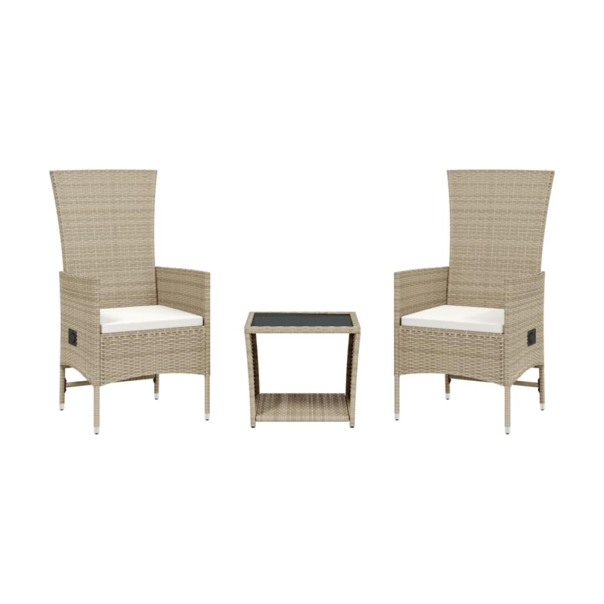 Set comedor de jardín 3 pzas con cojines ratán sintético beige