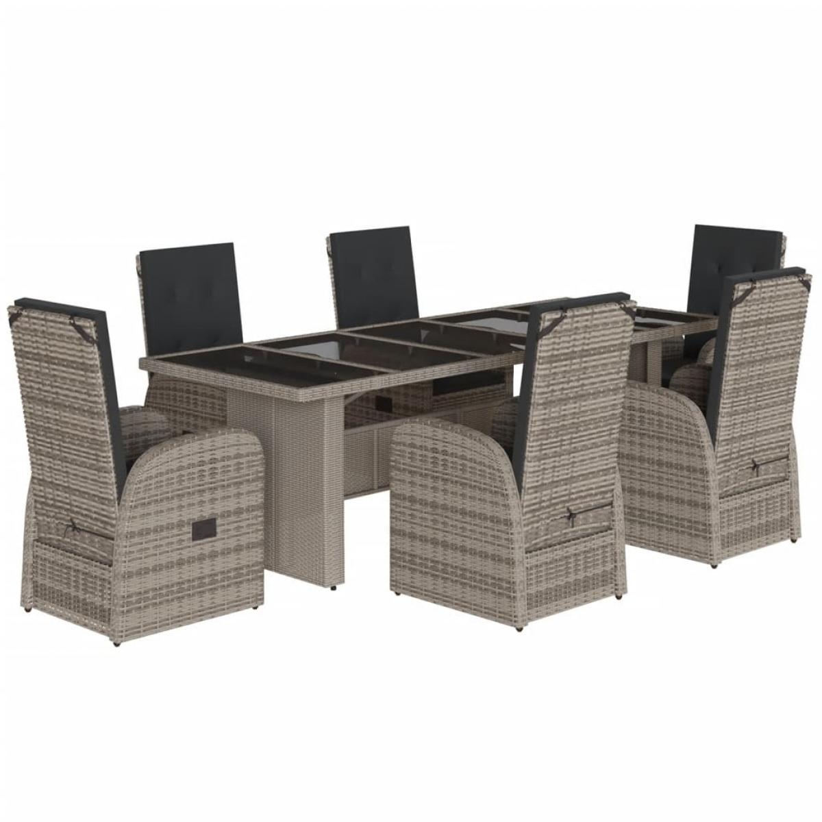 Set comedor jardín 7 pzas y cojines ratán sintético gris