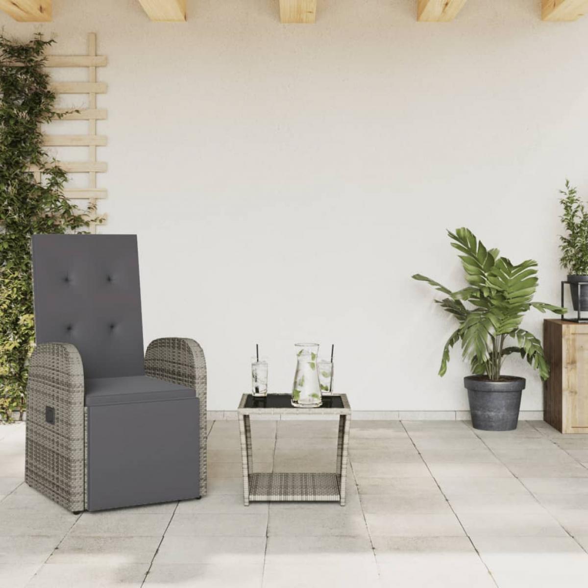 Juego de comedor jardín 2 pzas con cojines ratán sintético gris