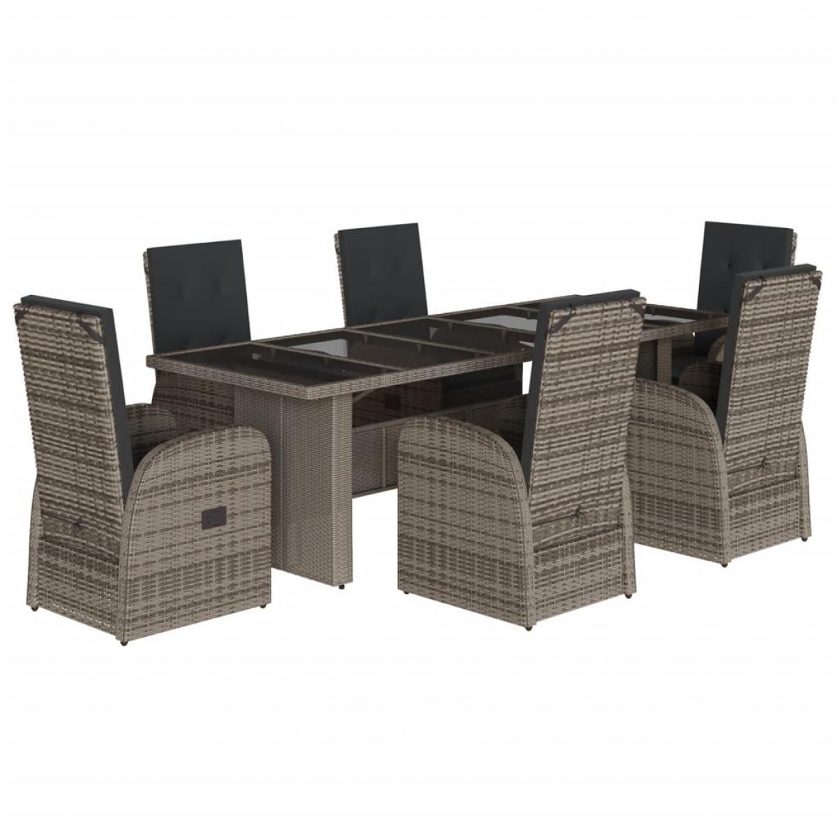 Set comedor jardín 7 pzas y cojines ratán sintético gris