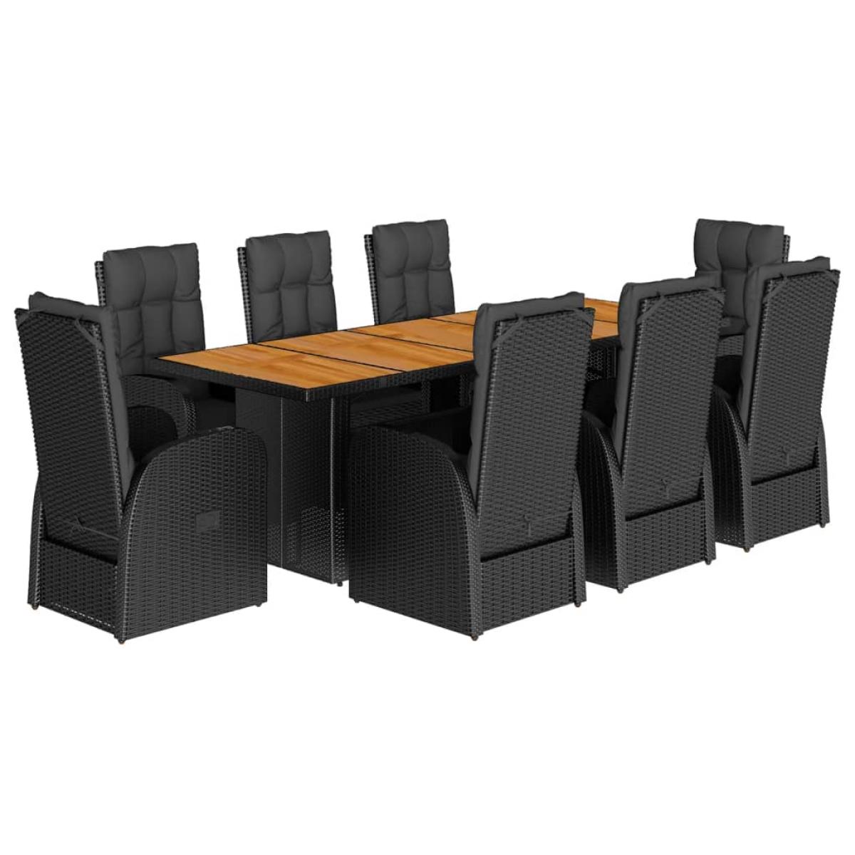 Set de comedor de jardín 9 pzas y cojines ratán sintético negro