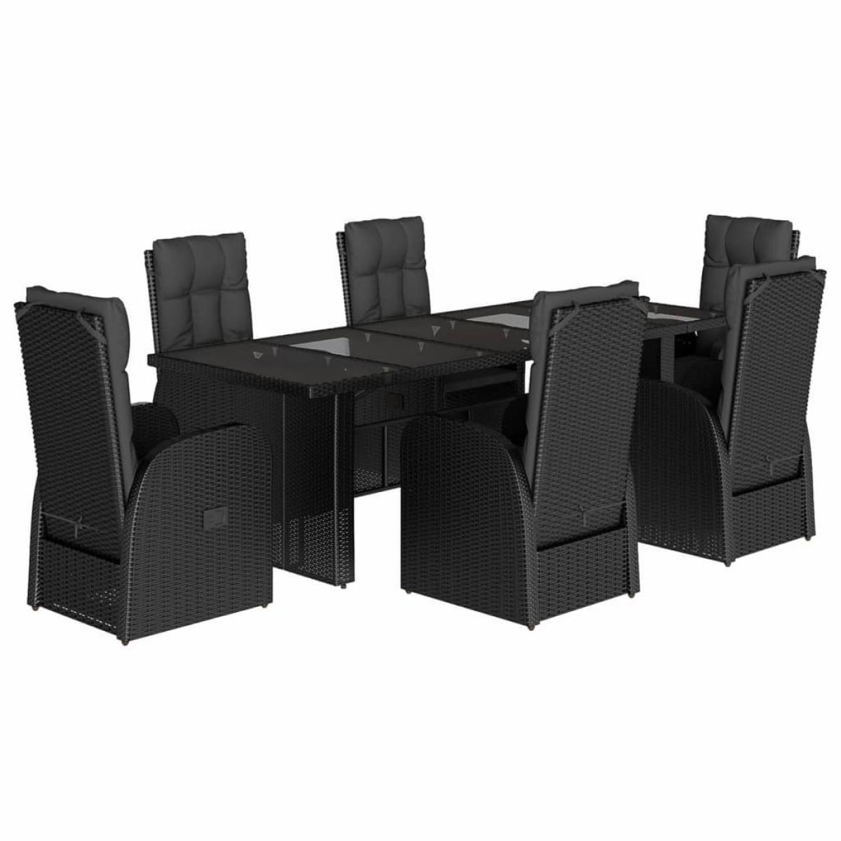Set de comedor de jardín 7 pzas y cojines ratán sintético negro