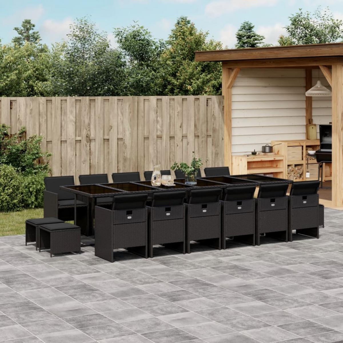 Set de muebles jardín 17 pzas con cojines ratán sintético negro