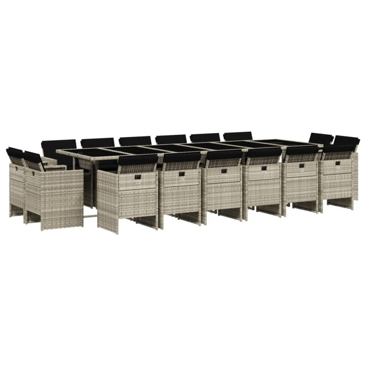 Set comedor jardín y cojines 17 pzas ratán sintético gris claro