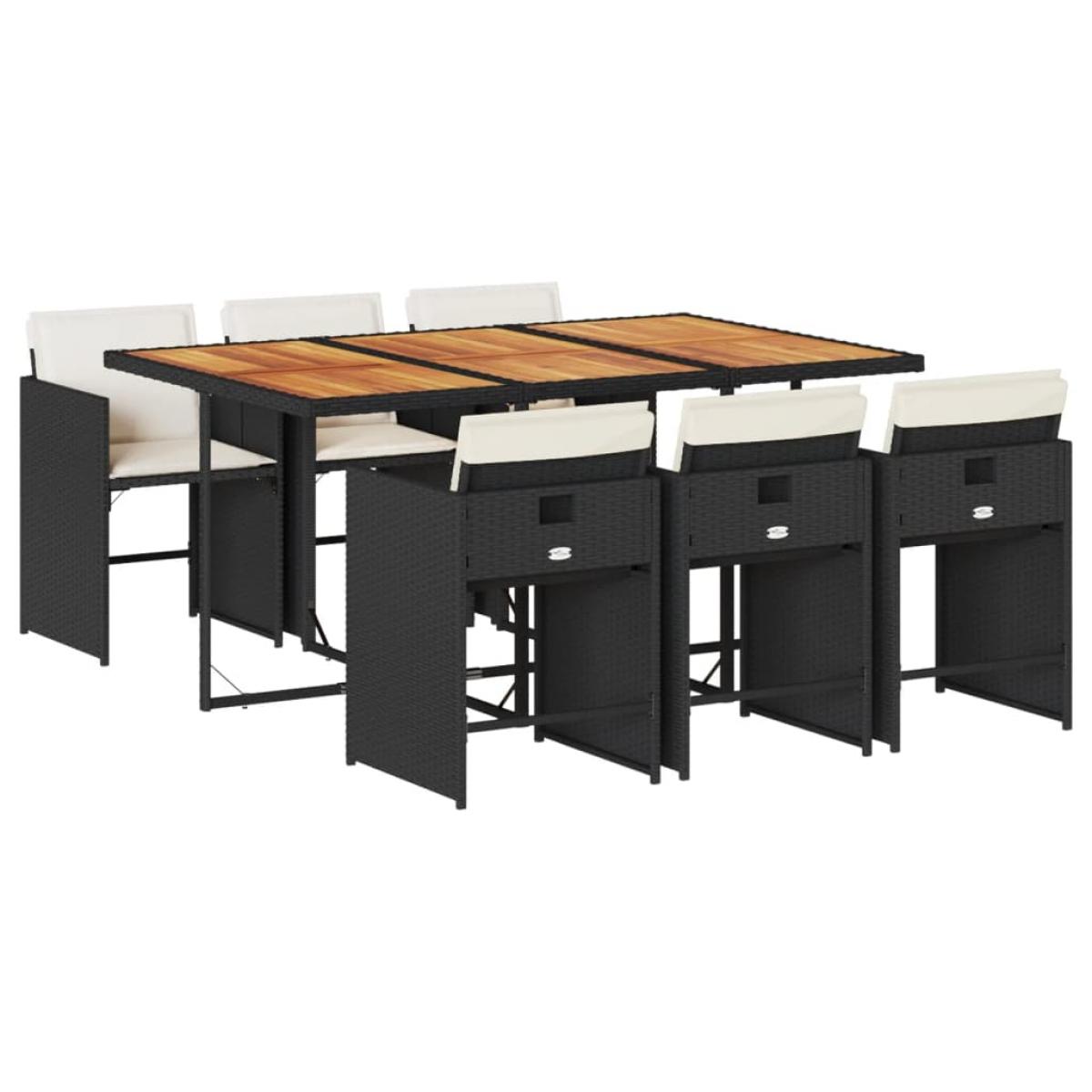 Set de comedor de jardín 7 pzas y cojines ratán sintético negro