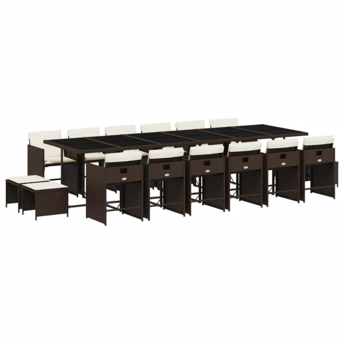 Set de muebles jardín 17 pzas y cojines ratán sintético marrón