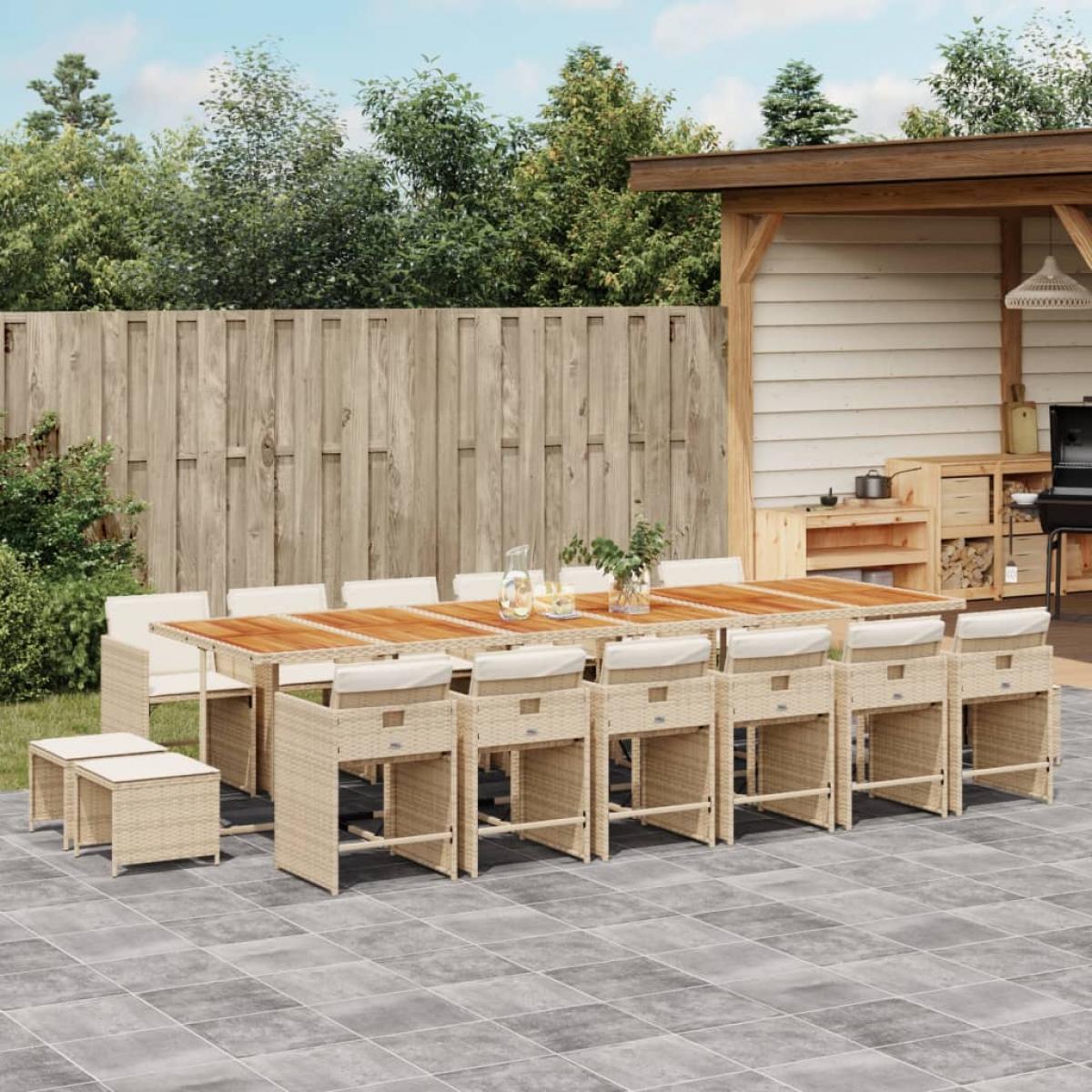 Set comedor de jardín 17 pzas con cojines ratán sintético beige