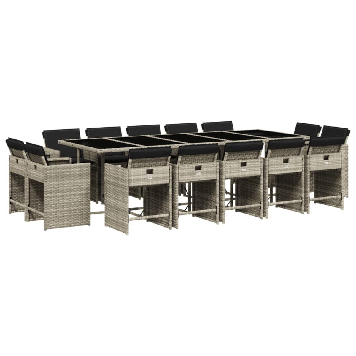 Set comedor jardín y cojines 15 pzas ratán sintético gris claro