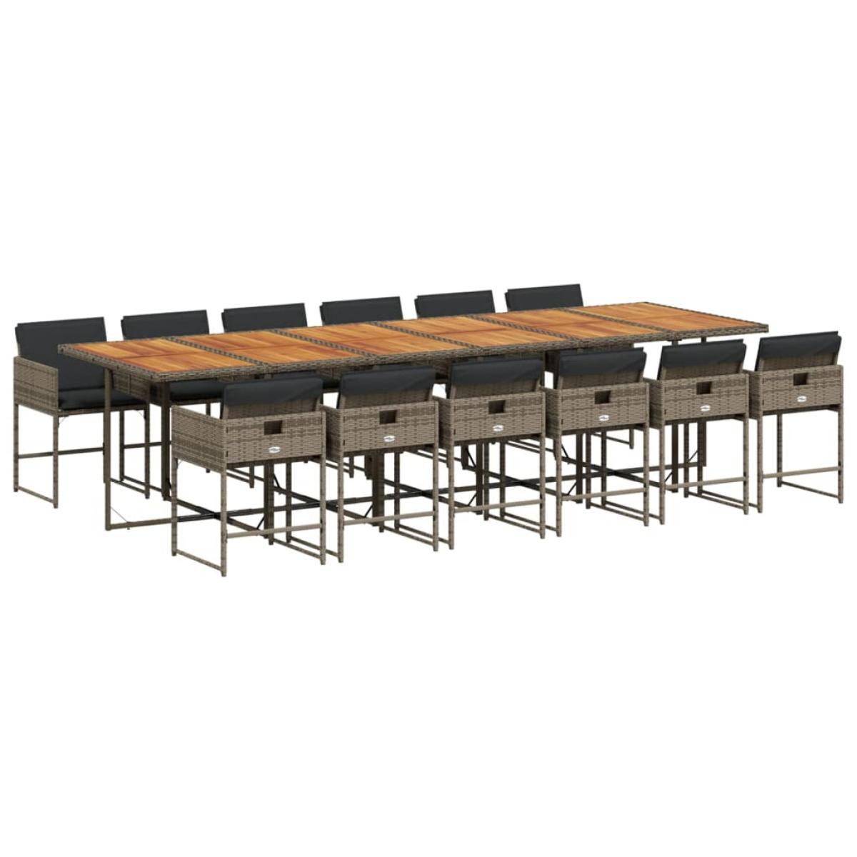 Set comedor de jardín con cojines 13 pzas ratán sintético gris