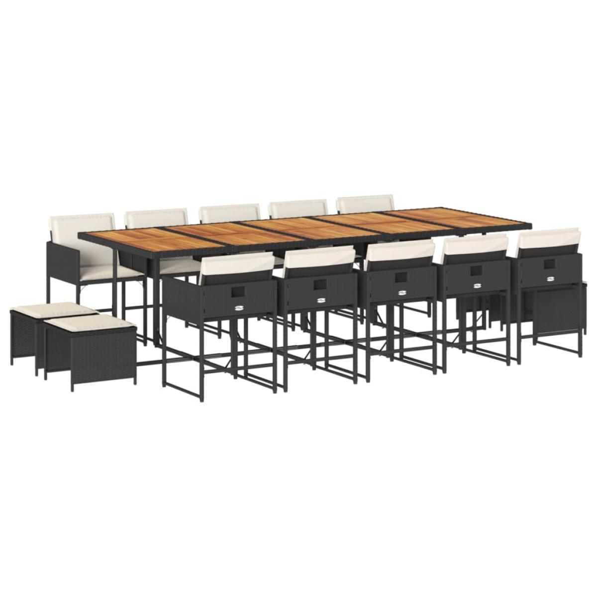 Set comedor de jardín con cojines 15 pzas ratán sintético negro