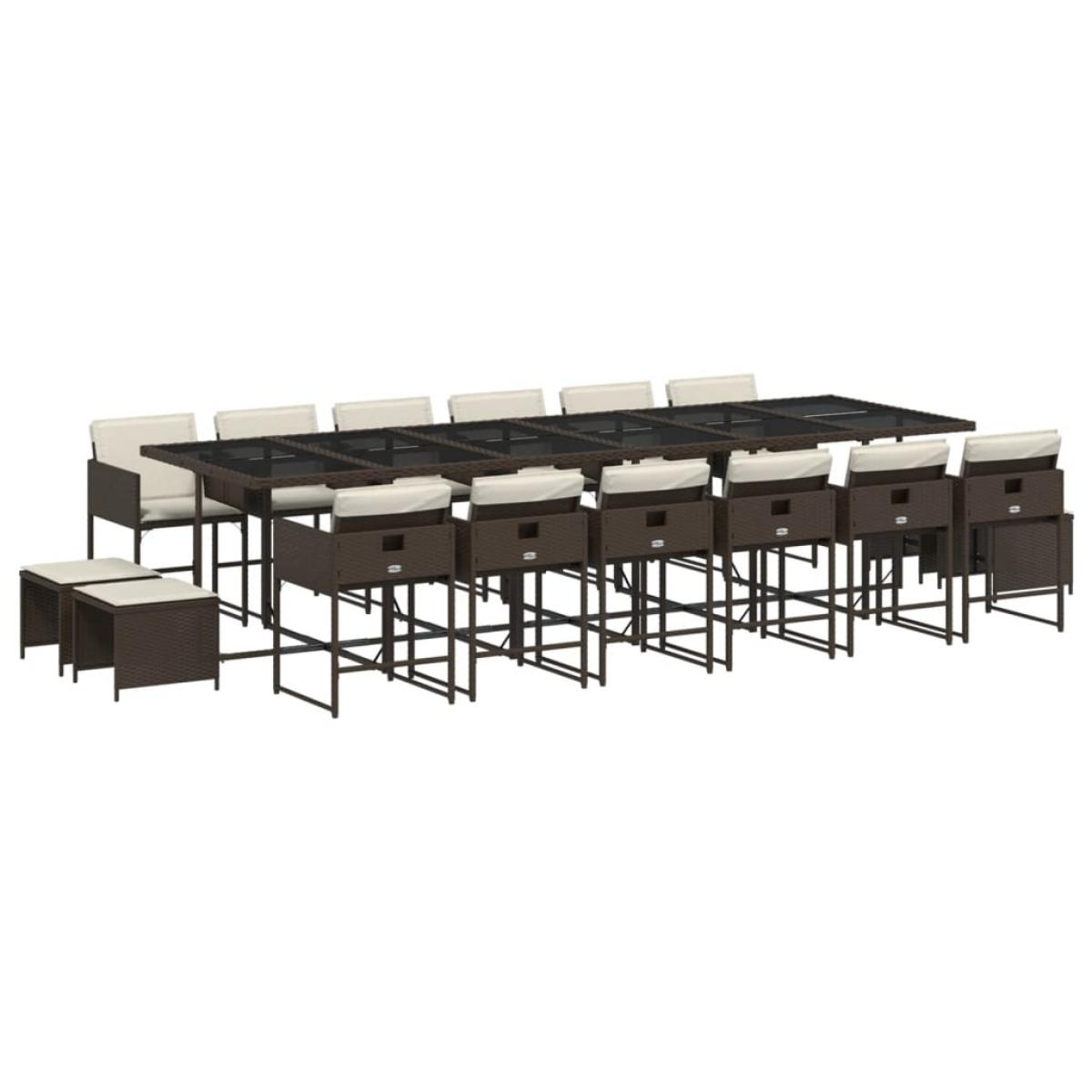 Set de muebles jardín 17 pzas y cojines ratán sintético marrón