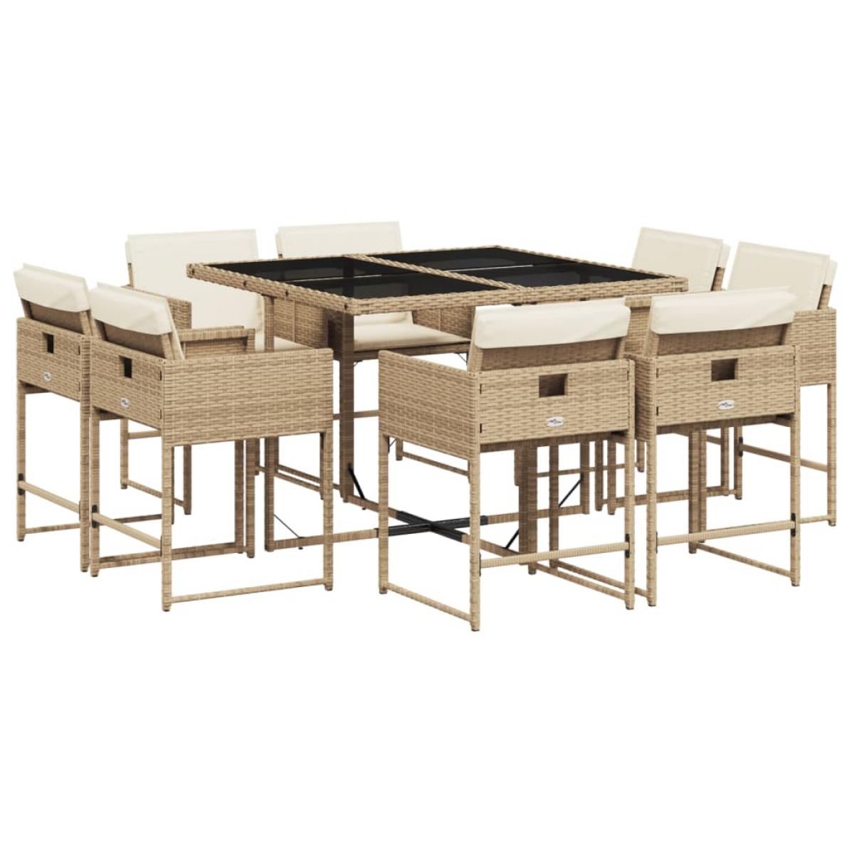Set comedor de jardín 9 pzas con cojines ratán sintético beige