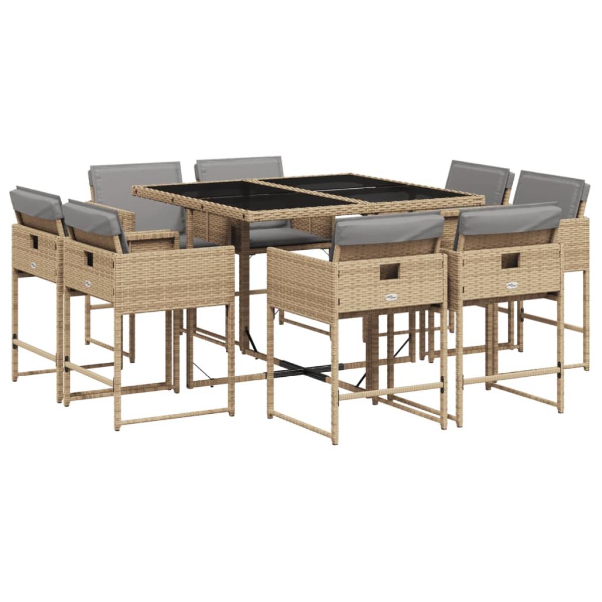 Set comedor de jardín 9 pzas con cojines ratán sintético beige
