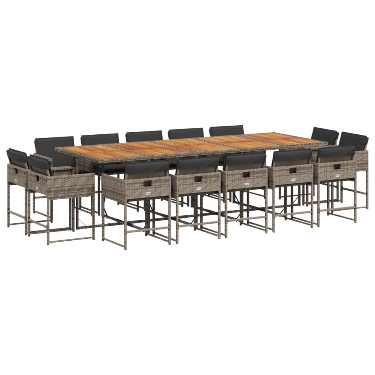 Set comedor de jardín con cojines 15 pzas ratán sintético gris