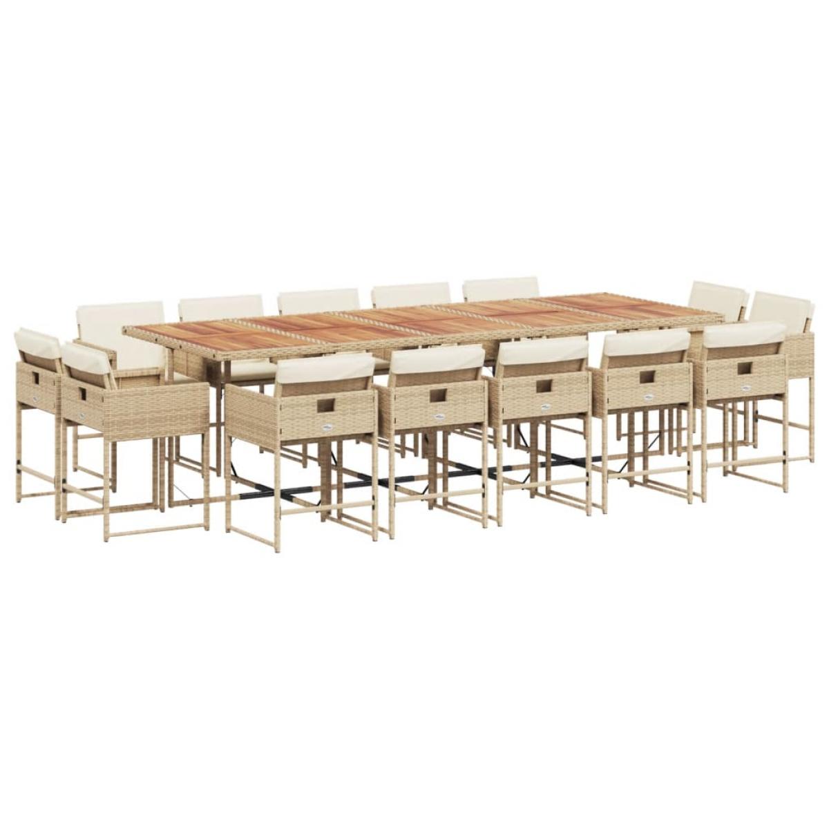 Set comedor de jardín con cojines 15 pzas ratán sintético beige