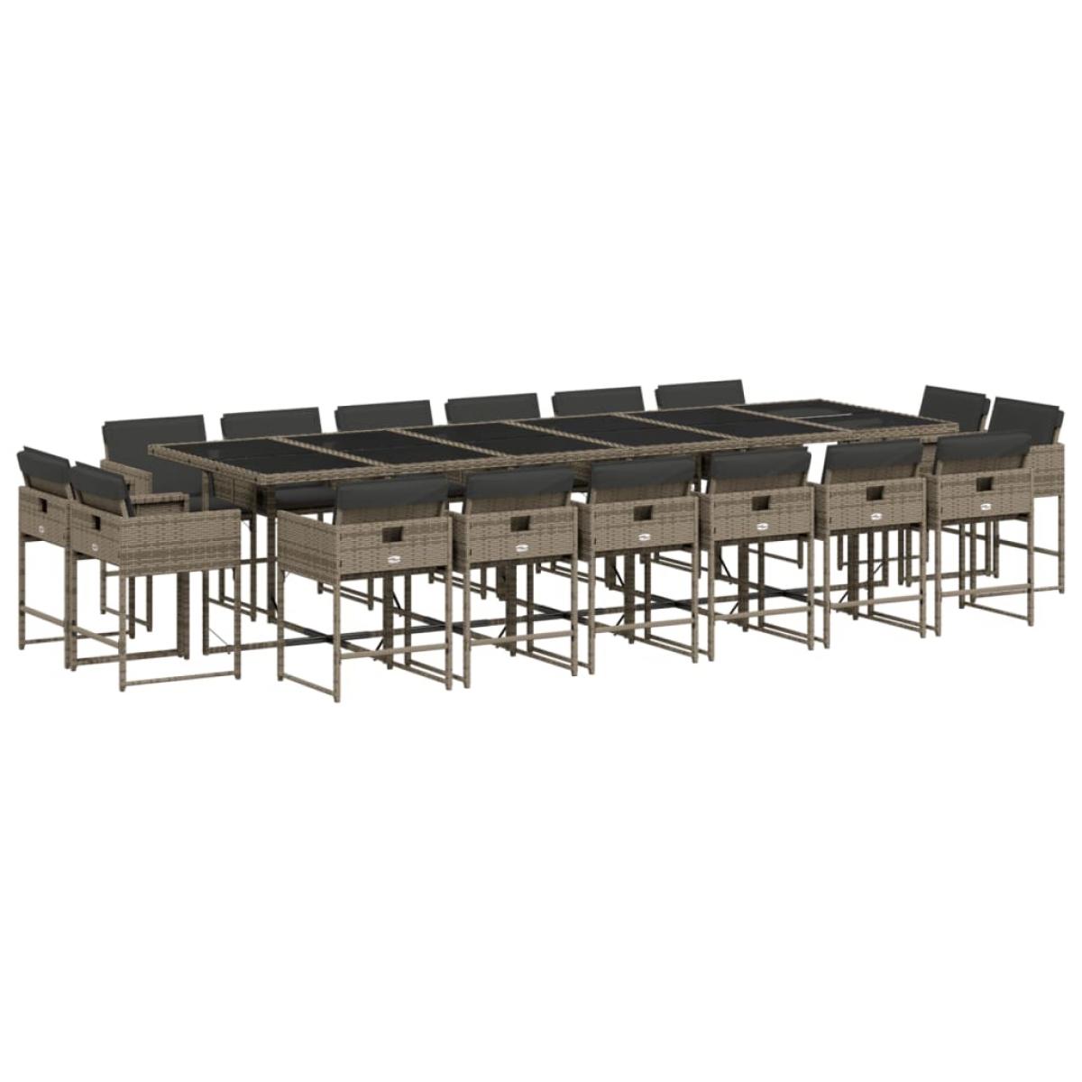 Set comedor de jardín 17 pzas y cojines ratán sintético gris