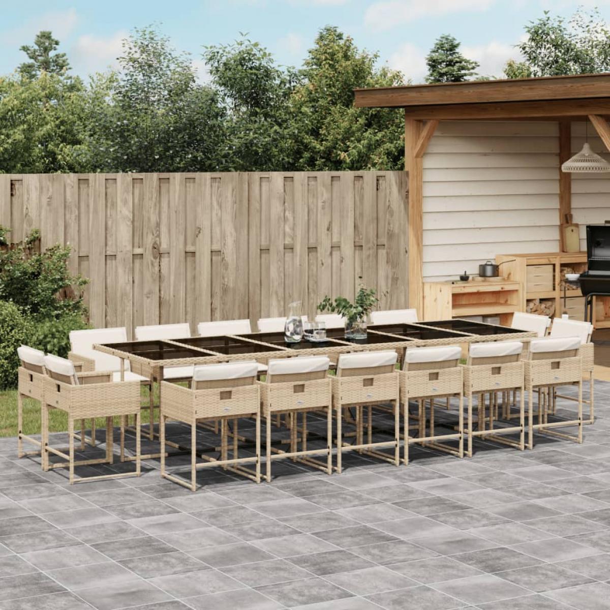 Set comedor de jardín 17 pzas con cojines ratán sintético beige