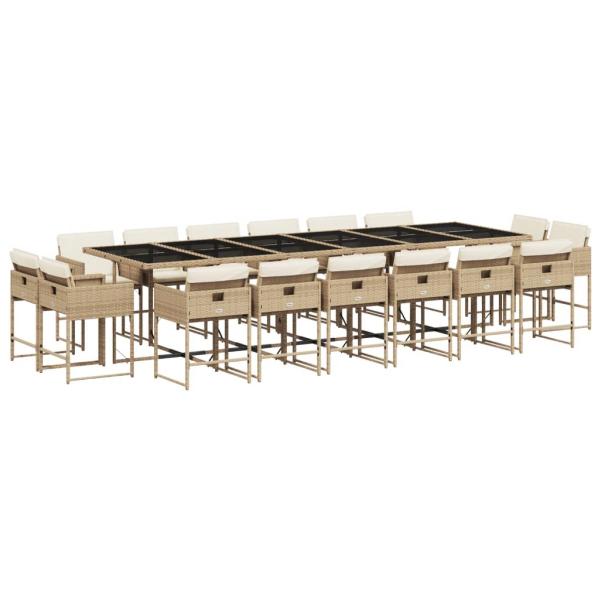 Set comedor de jardín 17 pzas con cojines ratán sintético beige