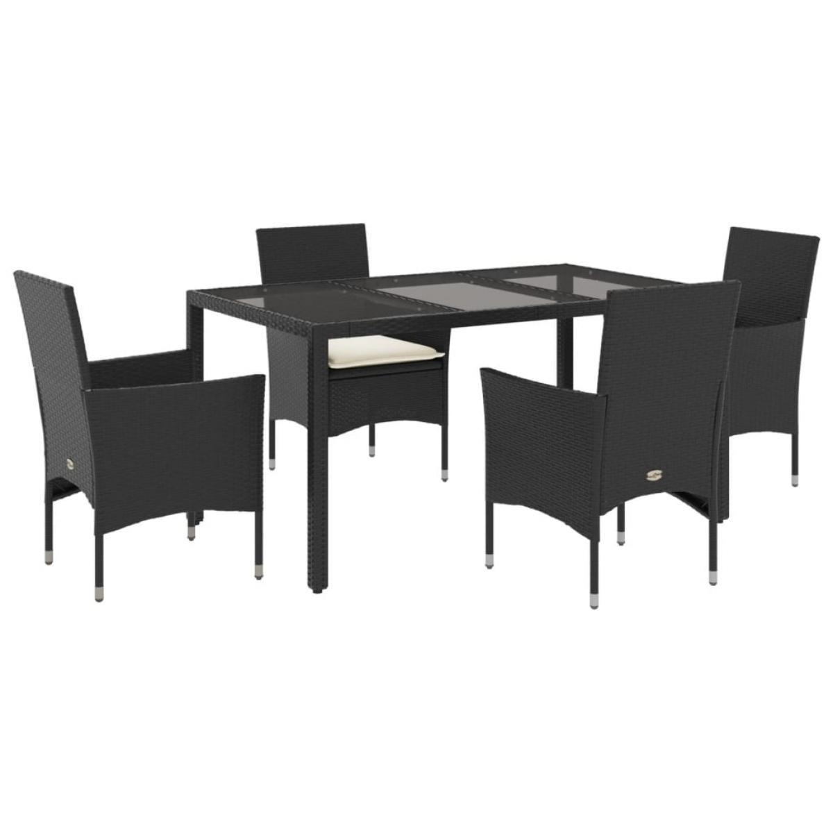 Set comedor jardín 5 pzas cojines ratán sintético vidrio negro