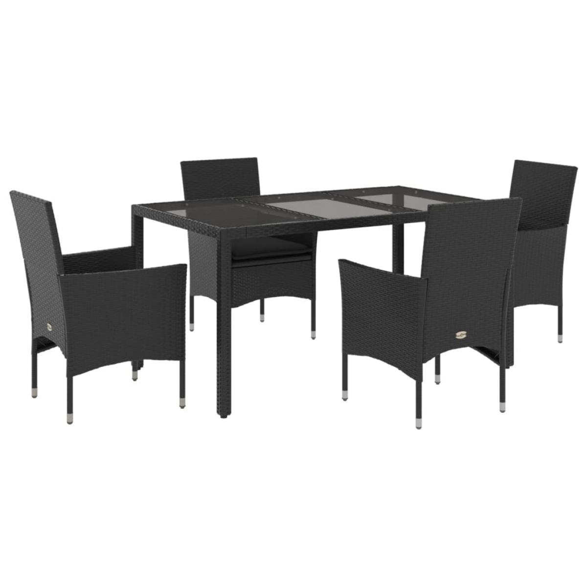 Set comedor jardín 5 pzas cojines ratán sintético vidrio negro