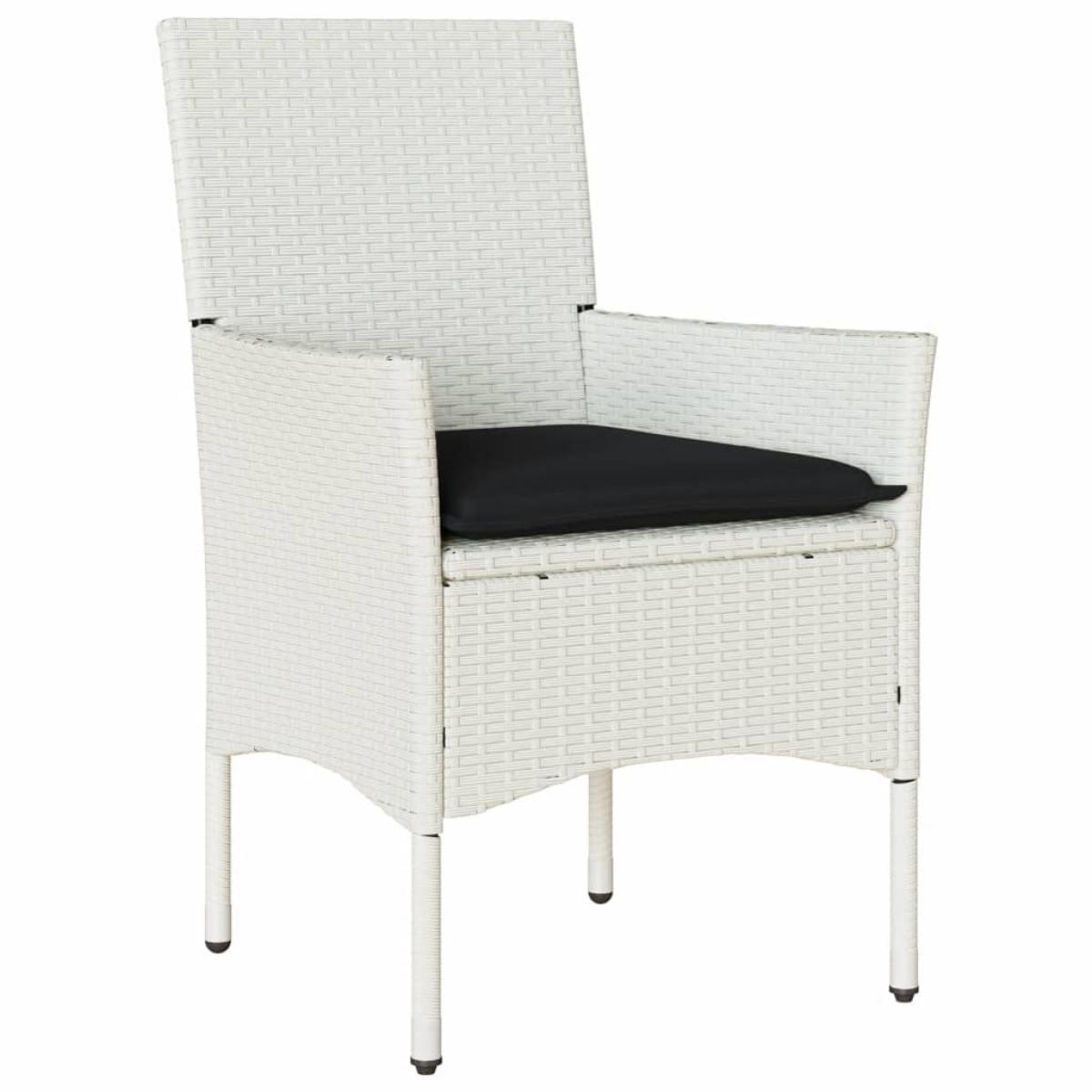 Set comedor jardín 3 pzas cojines ratán sintético vidrio blanco