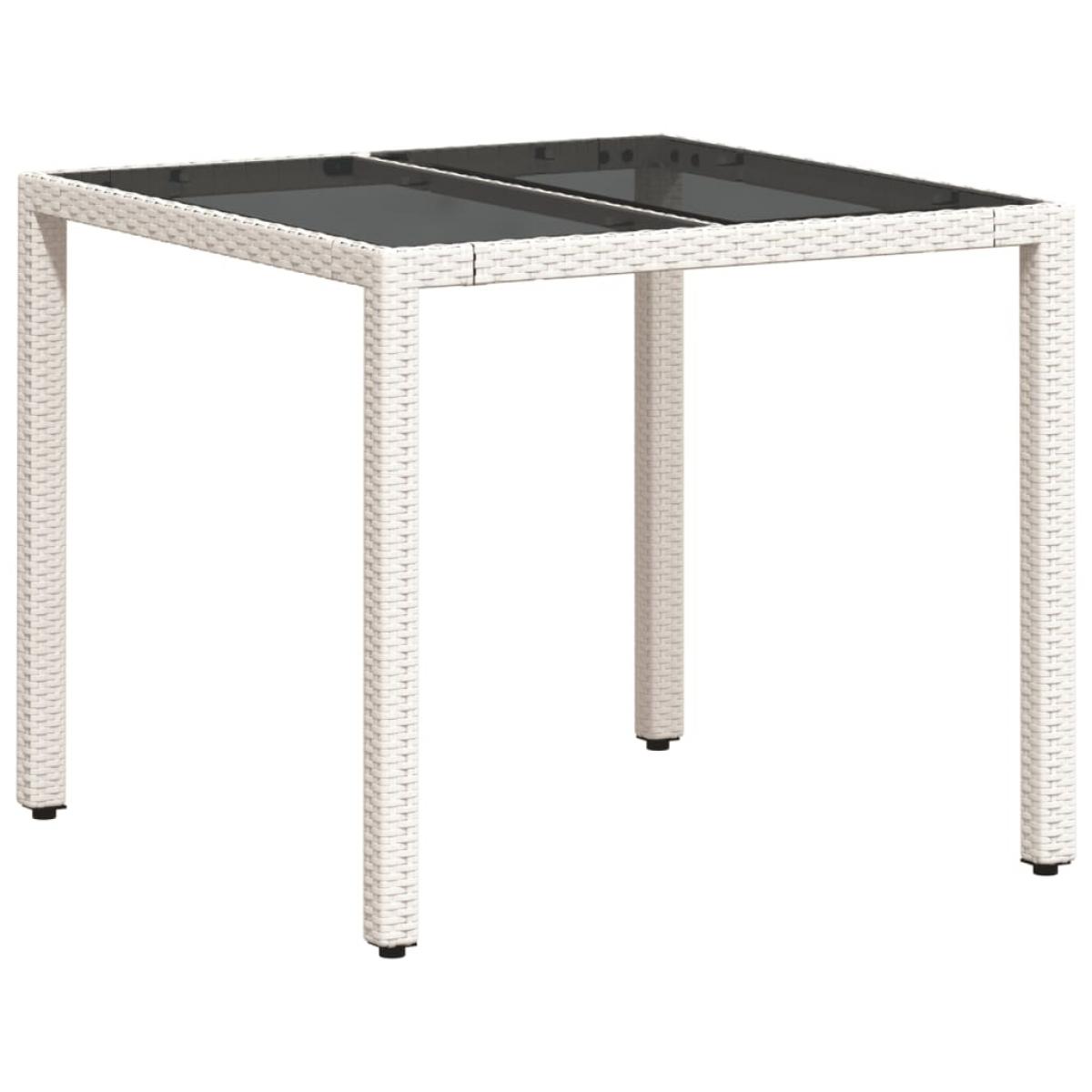 Set comedor jardín 3 pzas cojines ratán sintético vidrio blanco