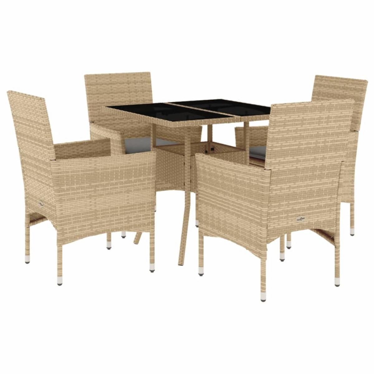 Set comedor jardín 5 pzas cojines ratán sintético vidrio beige