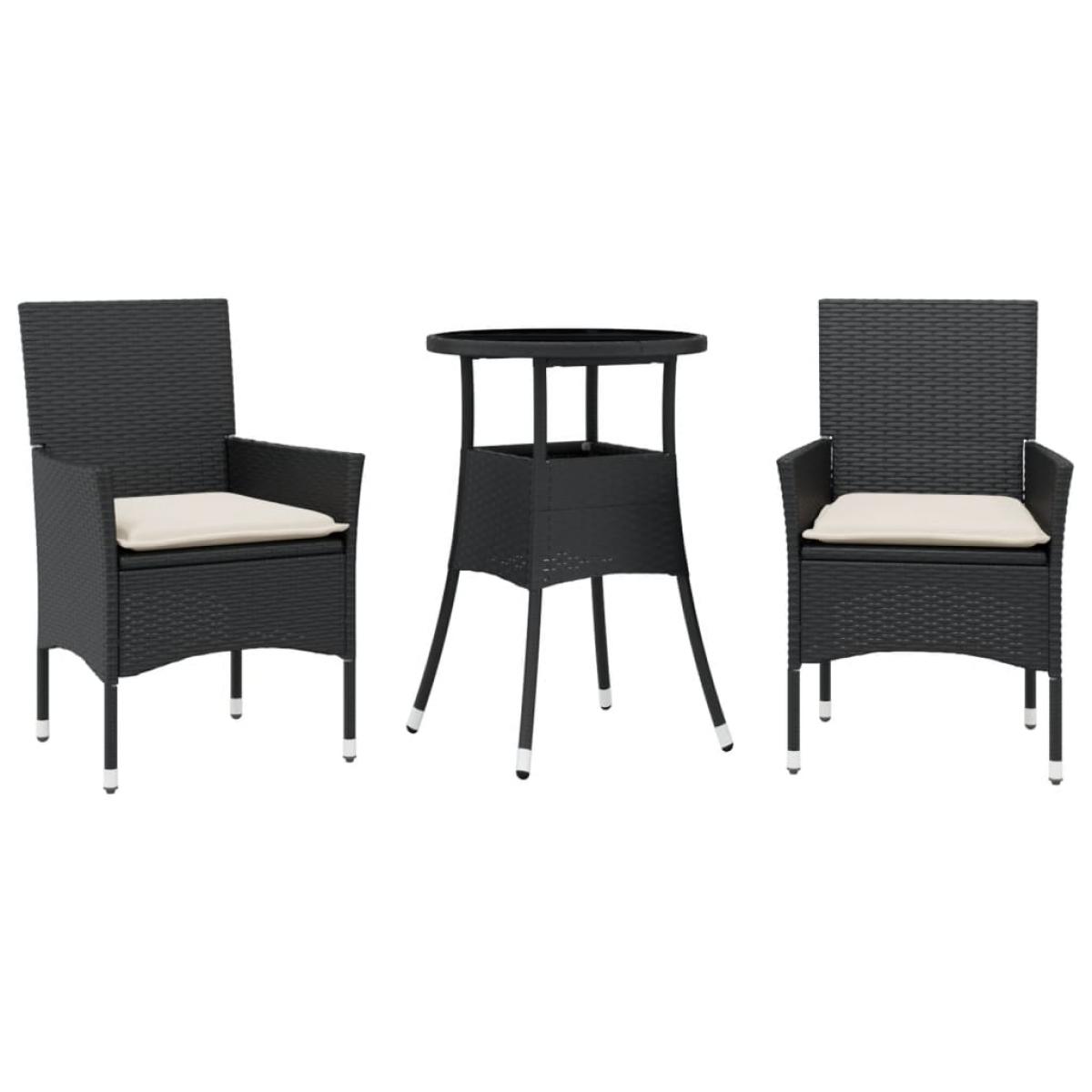 Set comedor jardín 3 pzas cojines ratán sintético vidrio negro