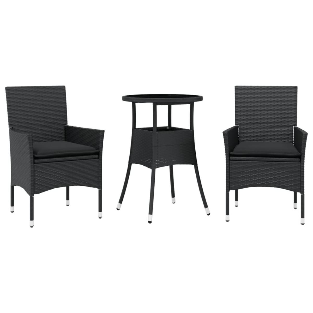 Set comedor jardín 3 pzas cojines ratán sintético vidrio negro