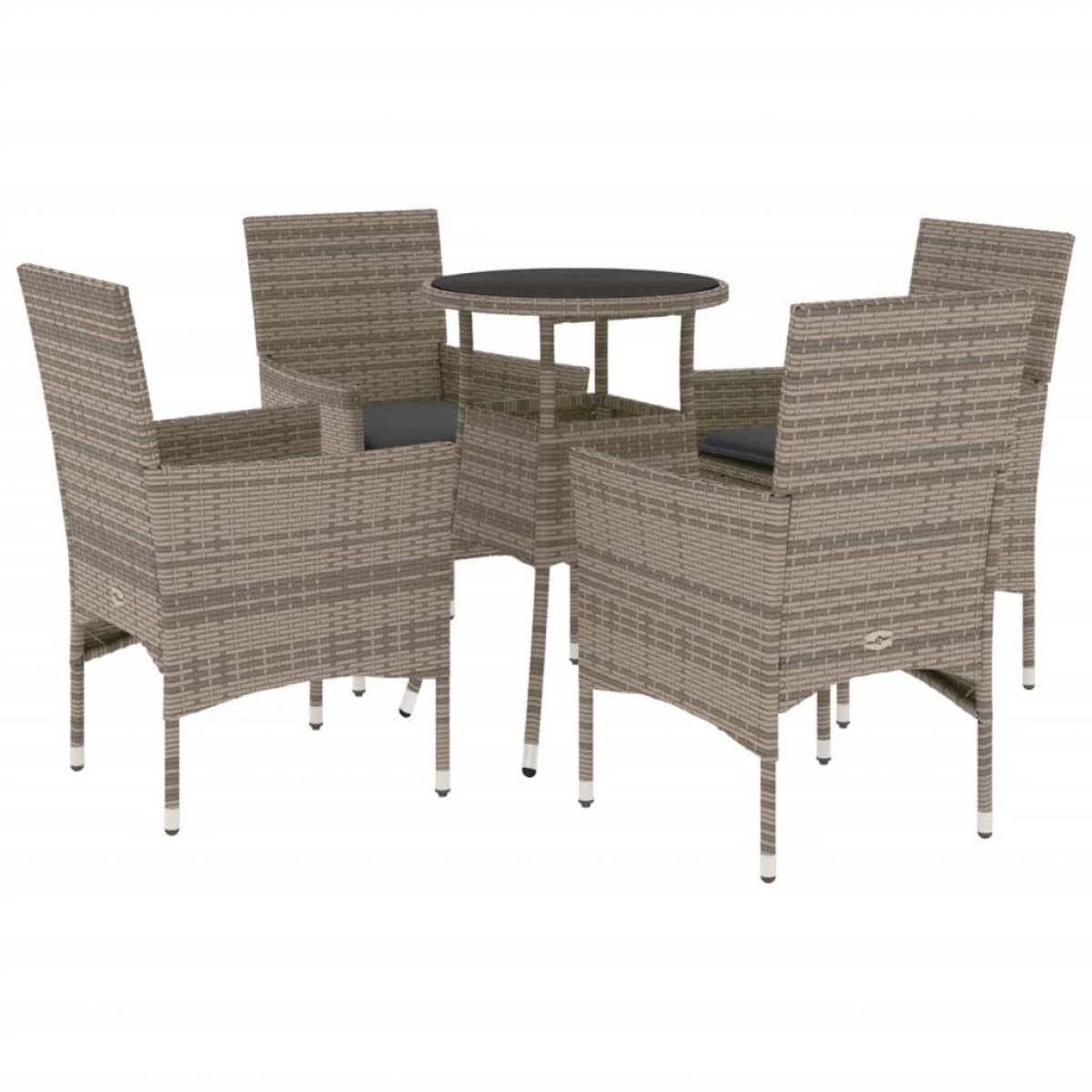 Set comedor jardín 5 pzas y cojines ratán sintético vidrio gris