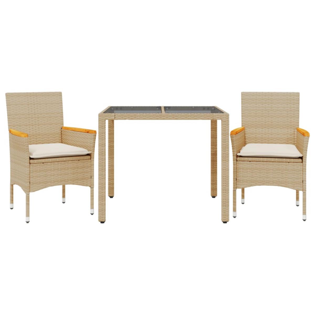 Set comedor jardín 3 pzas cojines ratán sintético vidrio beige