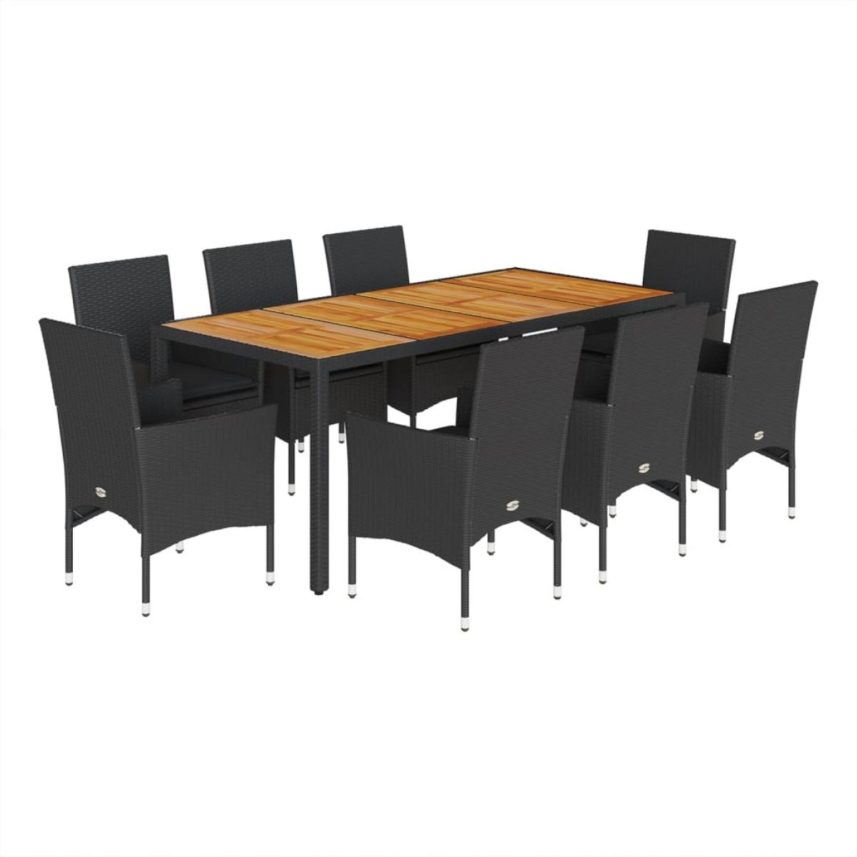 Set de comedor jardín 9 pzas con cojines ratán PE acacia negro