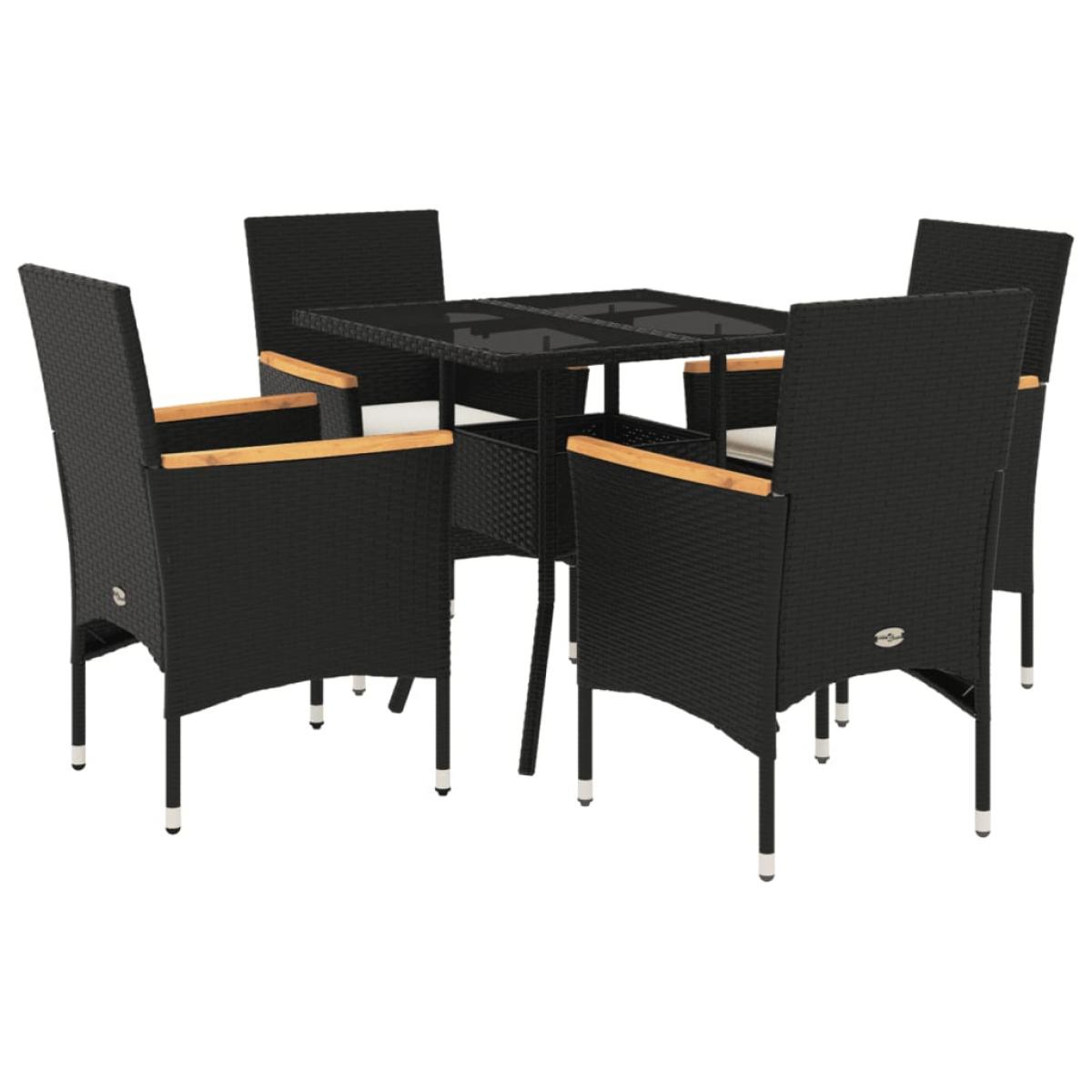 Set comedor jardín 5 pzas cojines ratán sintético vidrio negro
