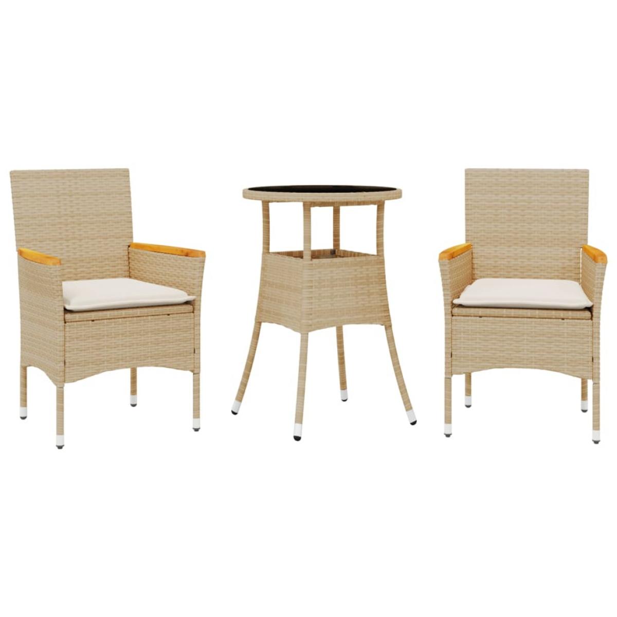 Set comedor jardín 3 pzas cojines ratán sintético vidrio beige