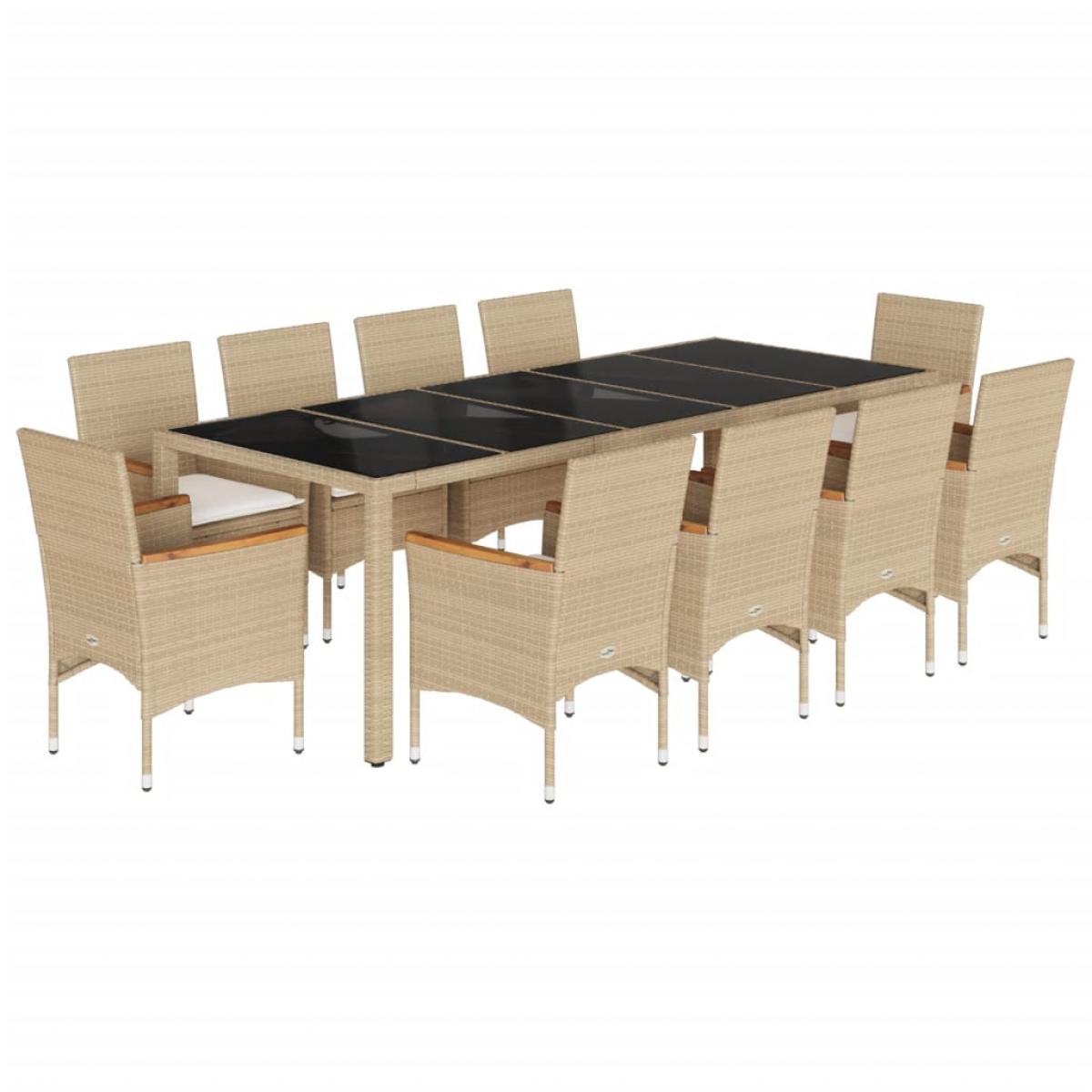 Set comedor jardín 11 pzas cojines ratán sintético vidrio beige