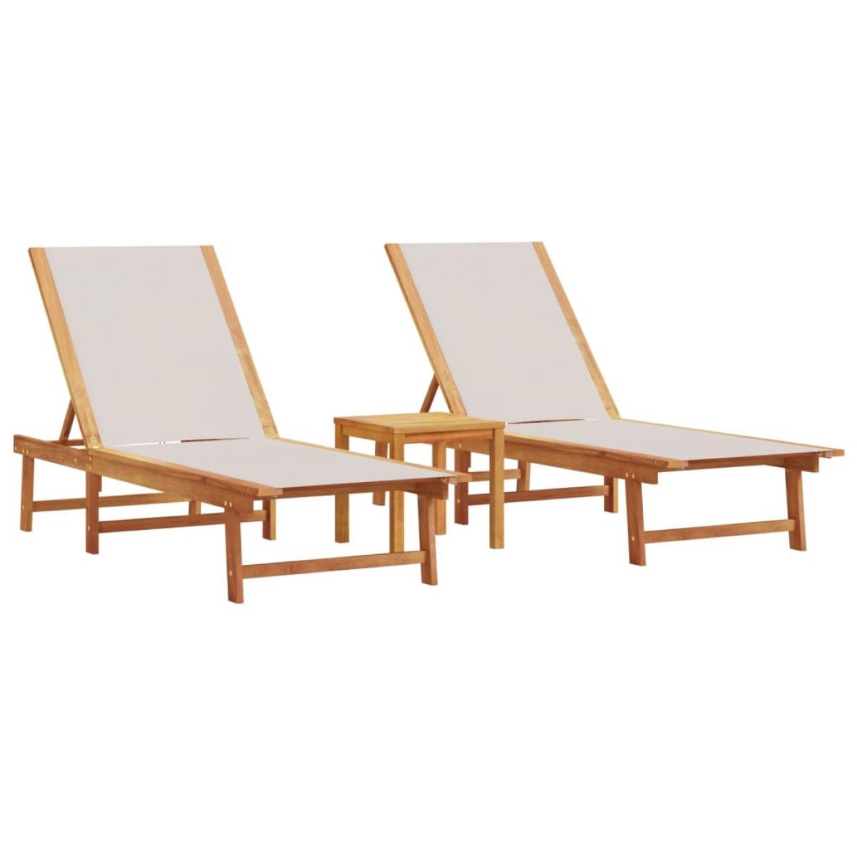 Tumbonas 2 uds con mesa madera maciza acacia y textileno gris