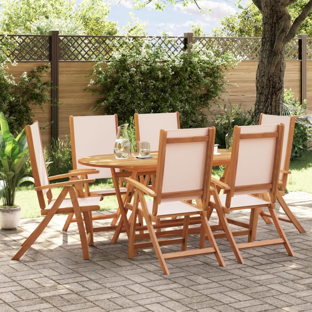 Juego comedor de jardín 7 pzas madera maciza acacia y textileno