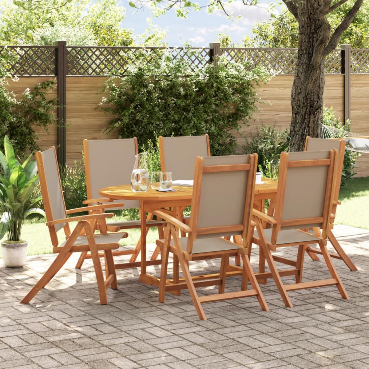 Juego comedor de jardín 7 pzas madera maciza acacia y textileno