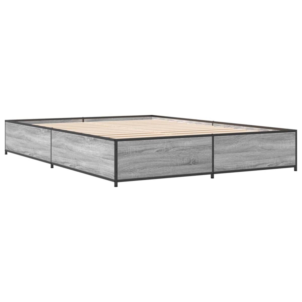 Estructura cama madera ingeniería metal gris Sonoma 120x190 cm