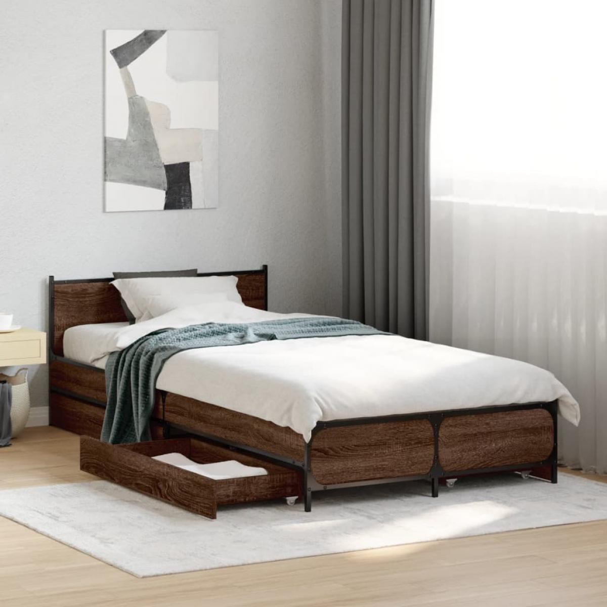 Cama con cajones madera de ingeniería marrón roble 75x190 cm